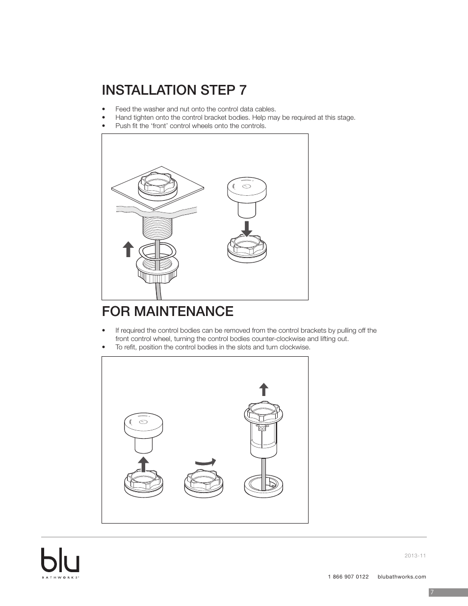 Installation step 7, For maintenance | Blu Bathworks TEU131 User Manual | Page 7 / 17