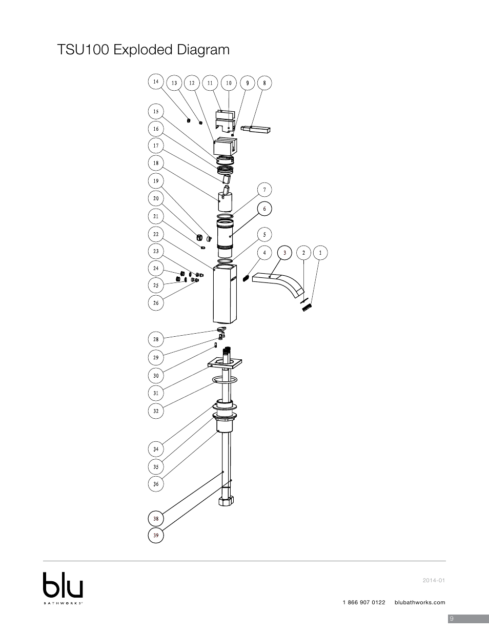 Tsu100 exploded diagram | Blu Bathworks TSP100 User Manual | Page 10 / 13