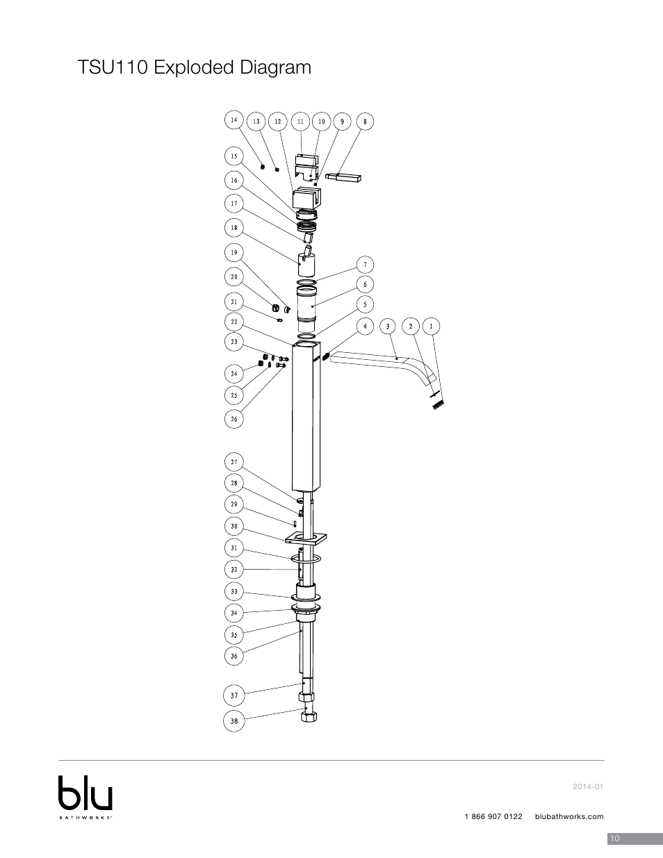 Tsu110 exploded diagram | Blu Bathworks TSP100 User Manual | Page 11 / 13