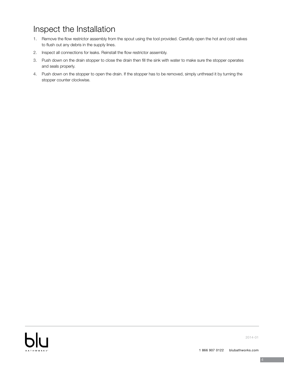 Inspect the installation | Blu Bathworks TSP100 User Manual | Page 5 / 13
