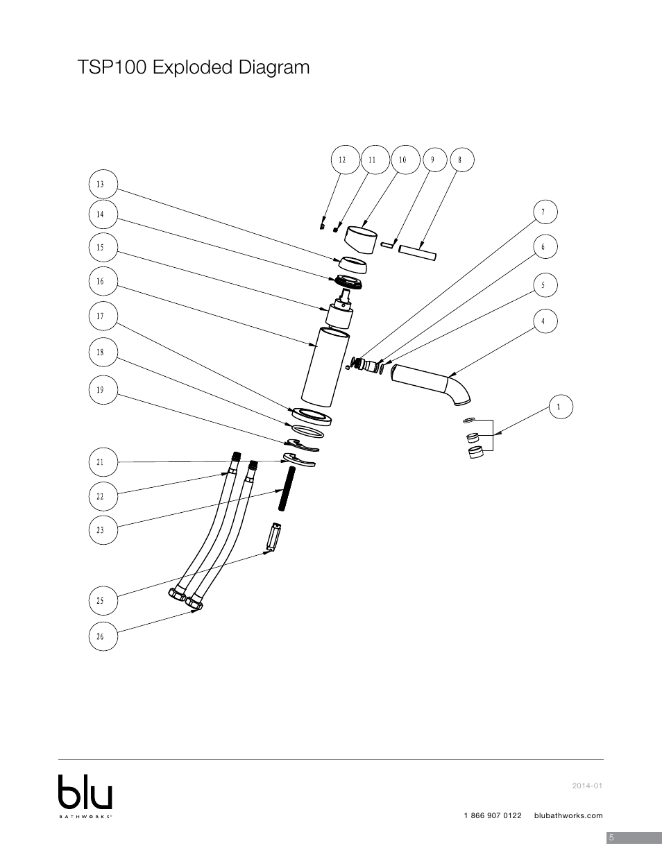 Tsp100 exploded diagram | Blu Bathworks TSP100 User Manual | Page 6 / 13