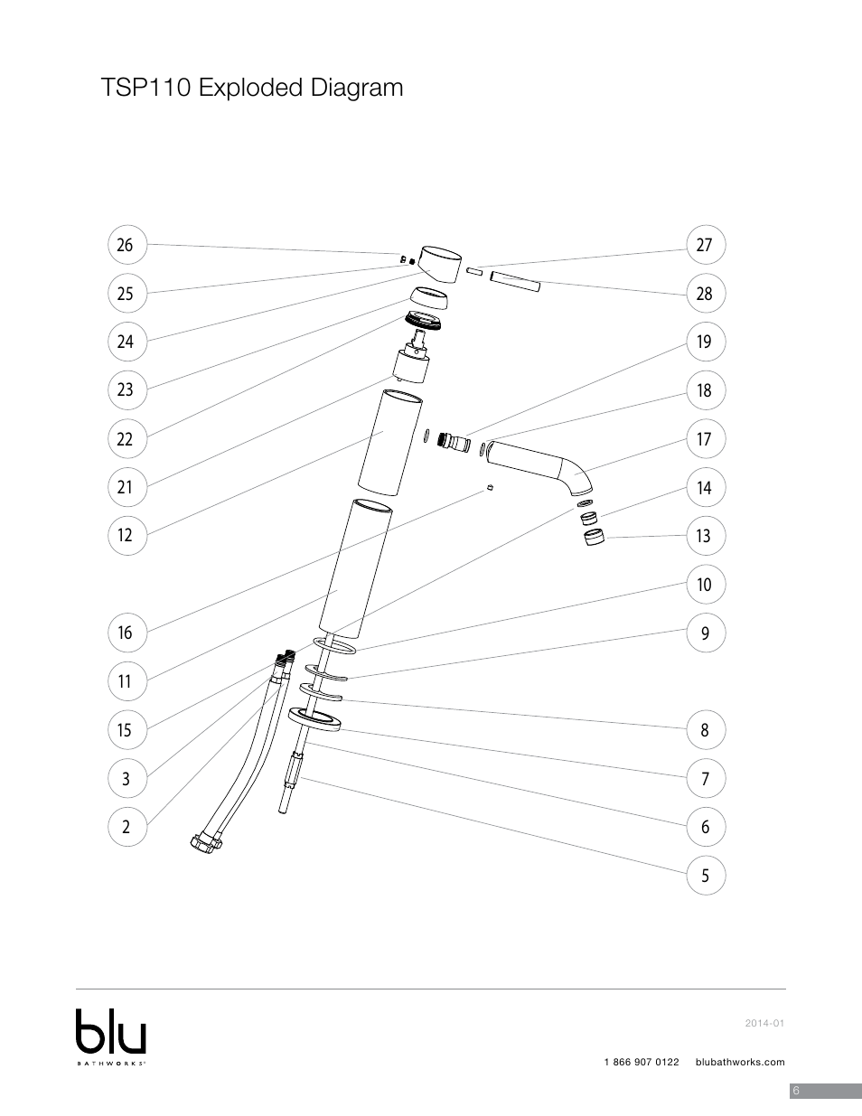 Tsp110 exploded diagram | Blu Bathworks TSP100 User Manual | Page 7 / 13