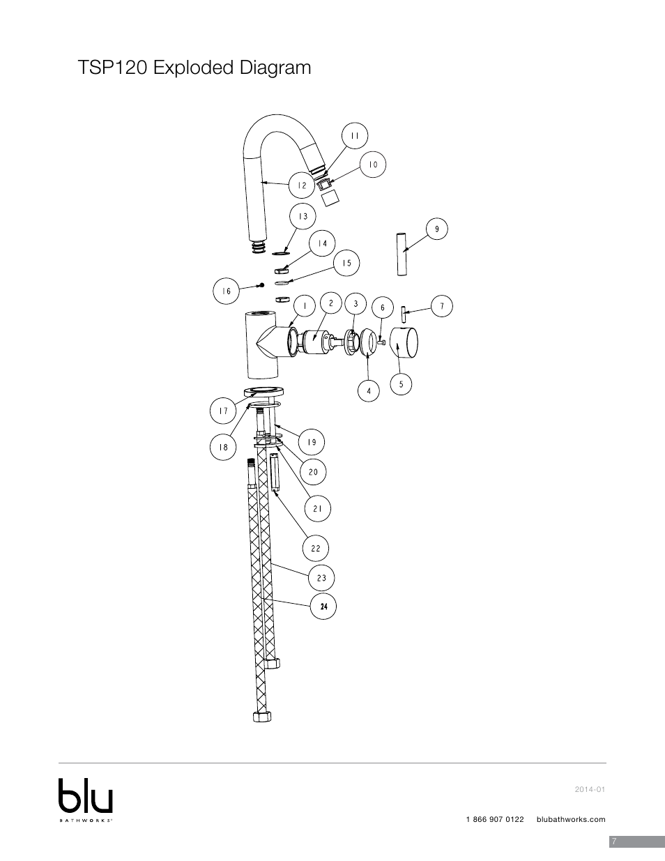 Tsp120 exploded diagram | Blu Bathworks TSP100 User Manual | Page 8 / 13