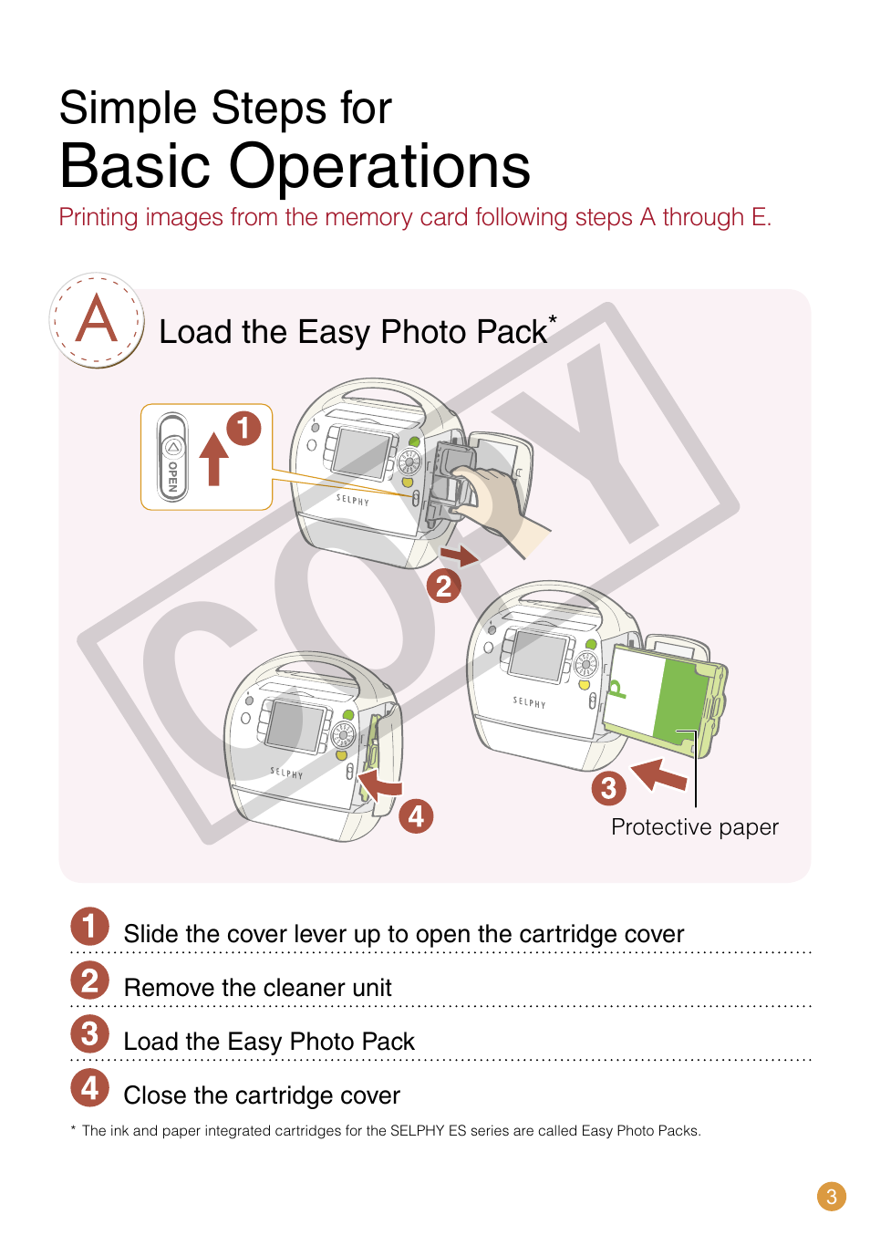 Co py, Basic operations | Canon SELPHY CDI-E370-010 User Manual | Page 3 / 32