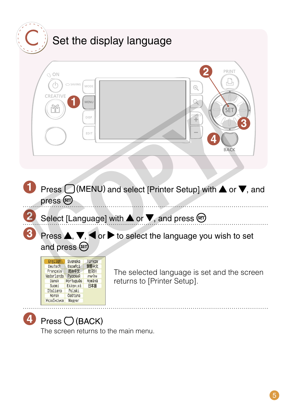 Co py | Canon SELPHY CDI-E370-010 User Manual | Page 5 / 32