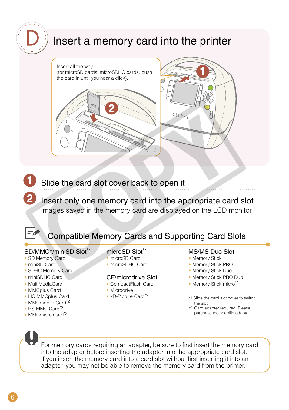 Co py | Canon SELPHY CDI-E370-010 User Manual | Page 6 / 32