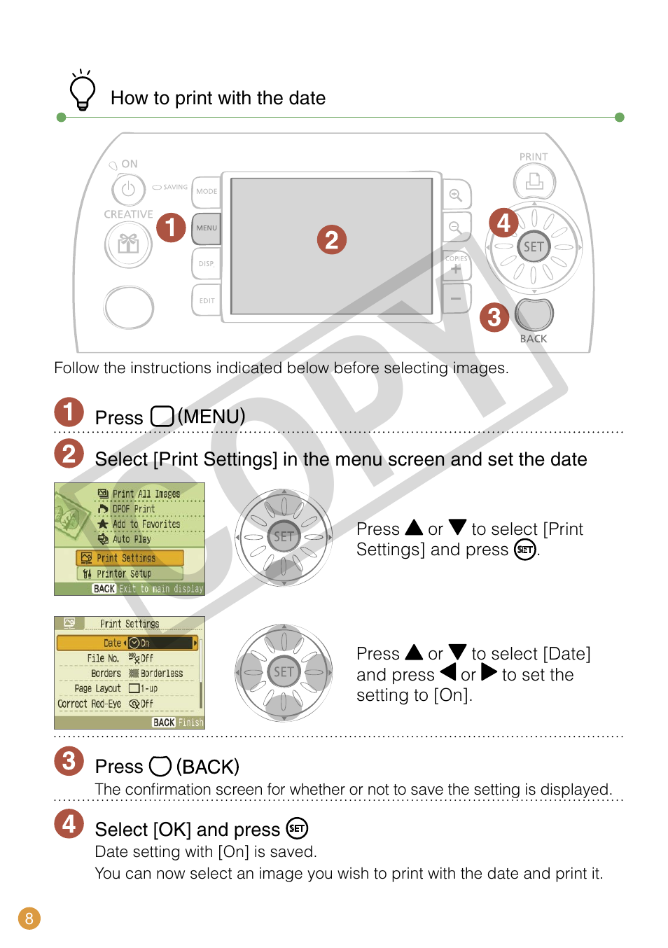 Co py | Canon SELPHY CDI-E370-010 User Manual | Page 8 / 32