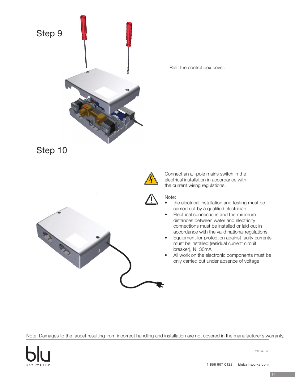 Step 9 step 10 | Blu Bathworks TEP211 User Manual | Page 12 / 17