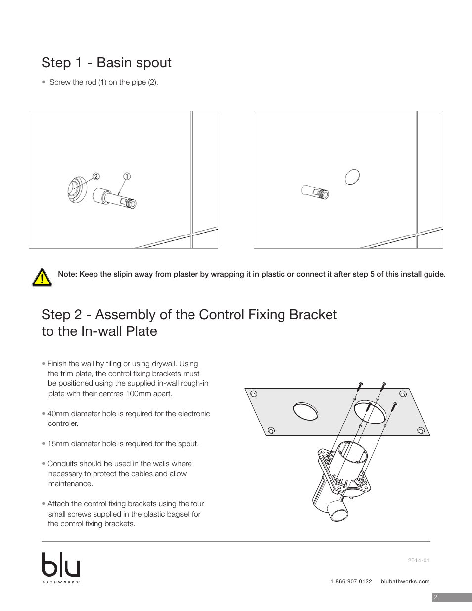 Step 1 - basin spout | Blu Bathworks TEU211 User Manual | Page 3 / 16