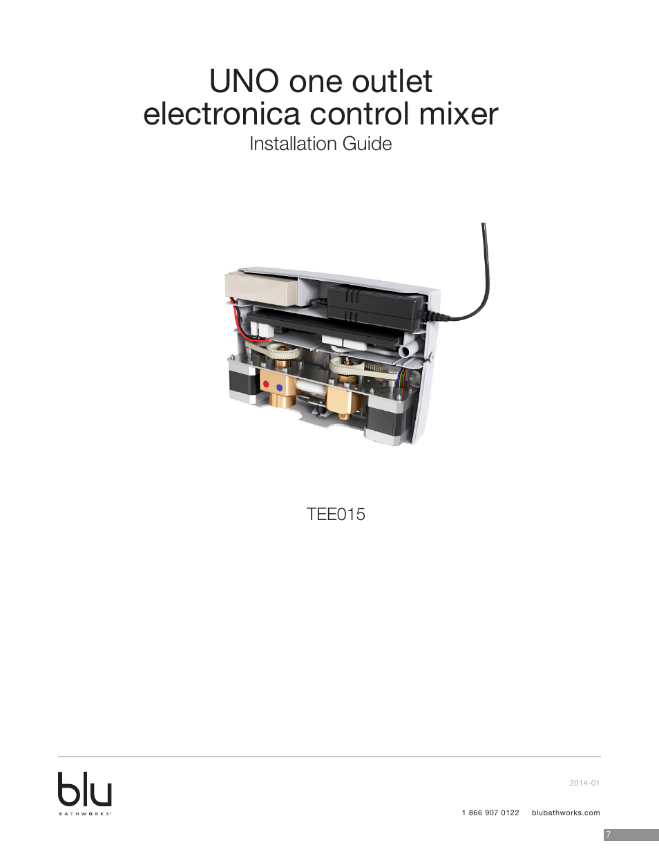 Uno one outlet electronica control mixer, Installation guide, Tee015 | Blu Bathworks TEU211 User Manual | Page 8 / 16