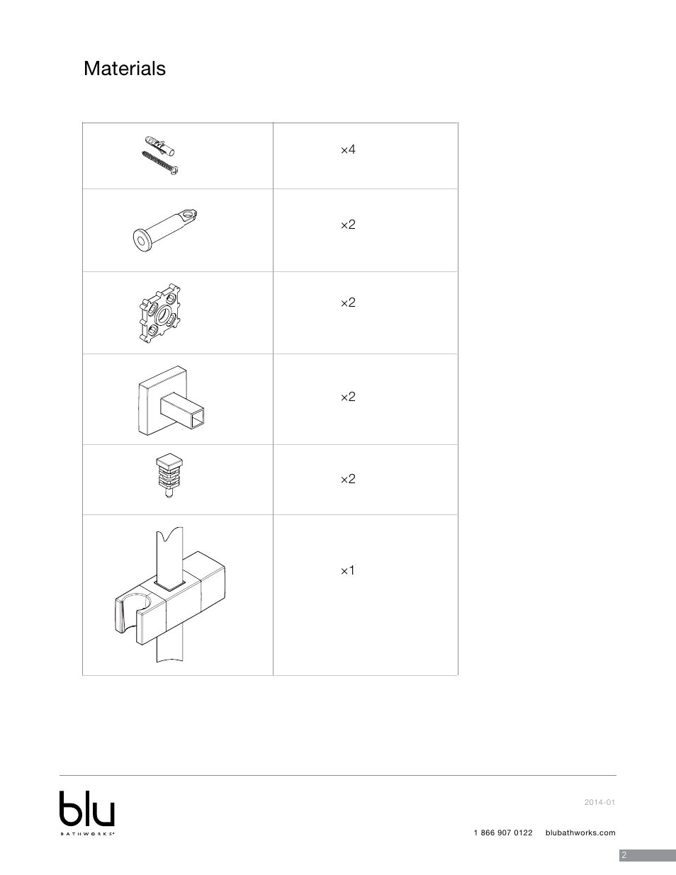 Materials | Blu Bathworks TD302 User Manual | Page 3 / 7