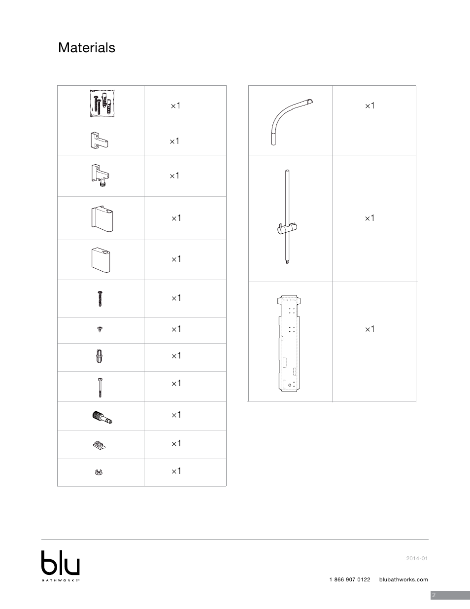 Materials | Blu Bathworks TD303 User Manual | Page 3 / 8