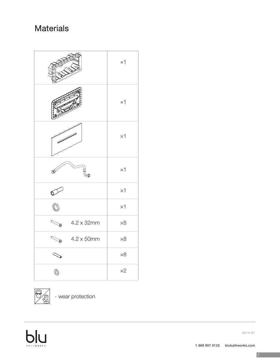 Materials | Blu Bathworks TE780 User Manual | Page 3 / 12