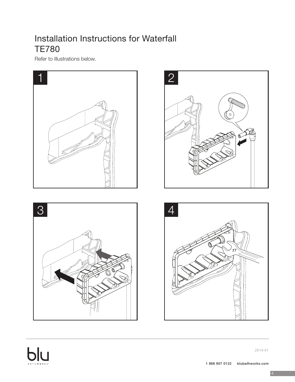 Installation instructions for waterfall te780 | Blu Bathworks TE780 User Manual | Page 5 / 12
