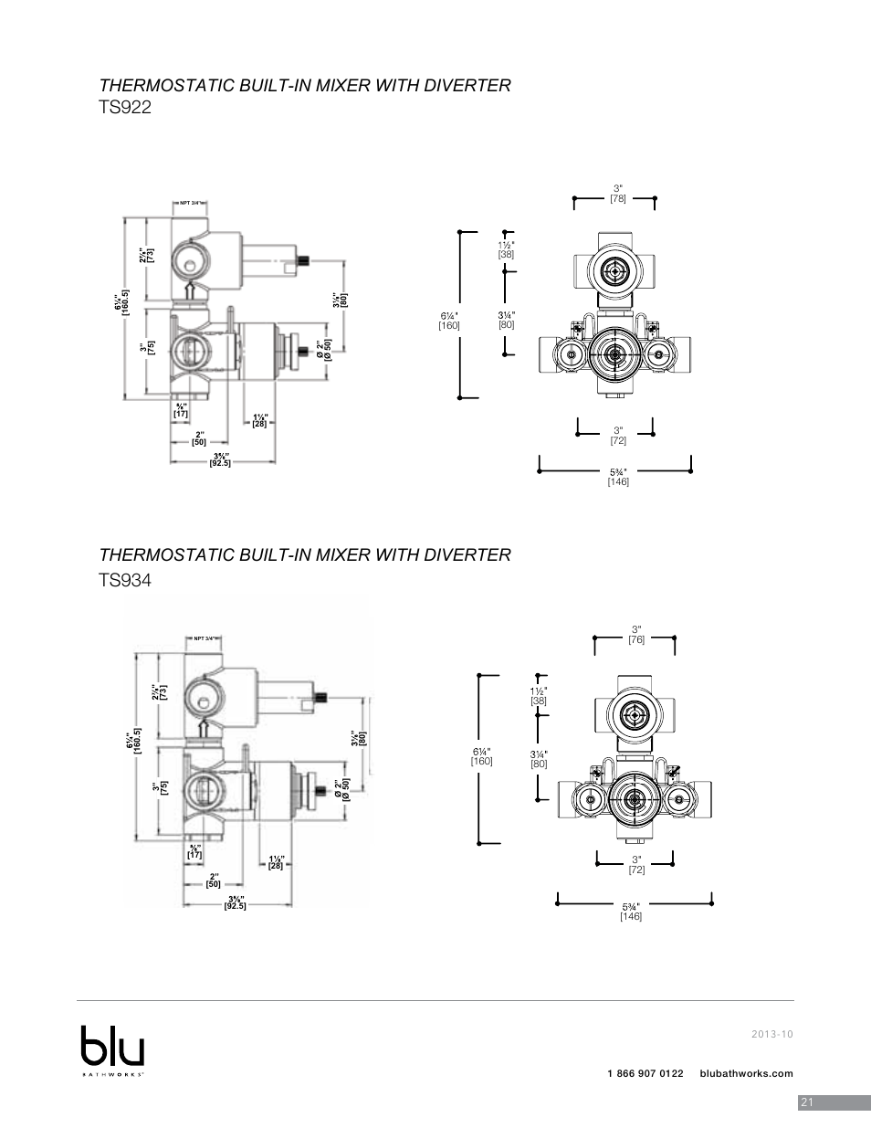 Thermostatic built-in mixer with diverter | Blu Bathworks TSP922 User Manual | Page 22 / 28