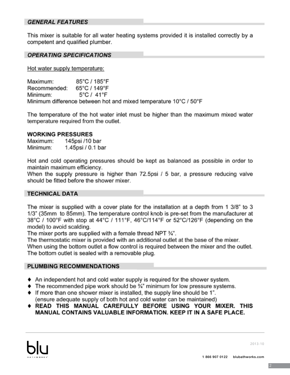 Blu Bathworks TSP922 User Manual | Page 3 / 28