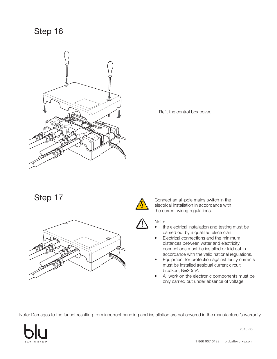 Step 16 step 17 | Blu Bathworks TEE300 User Manual | Page 14 / 15