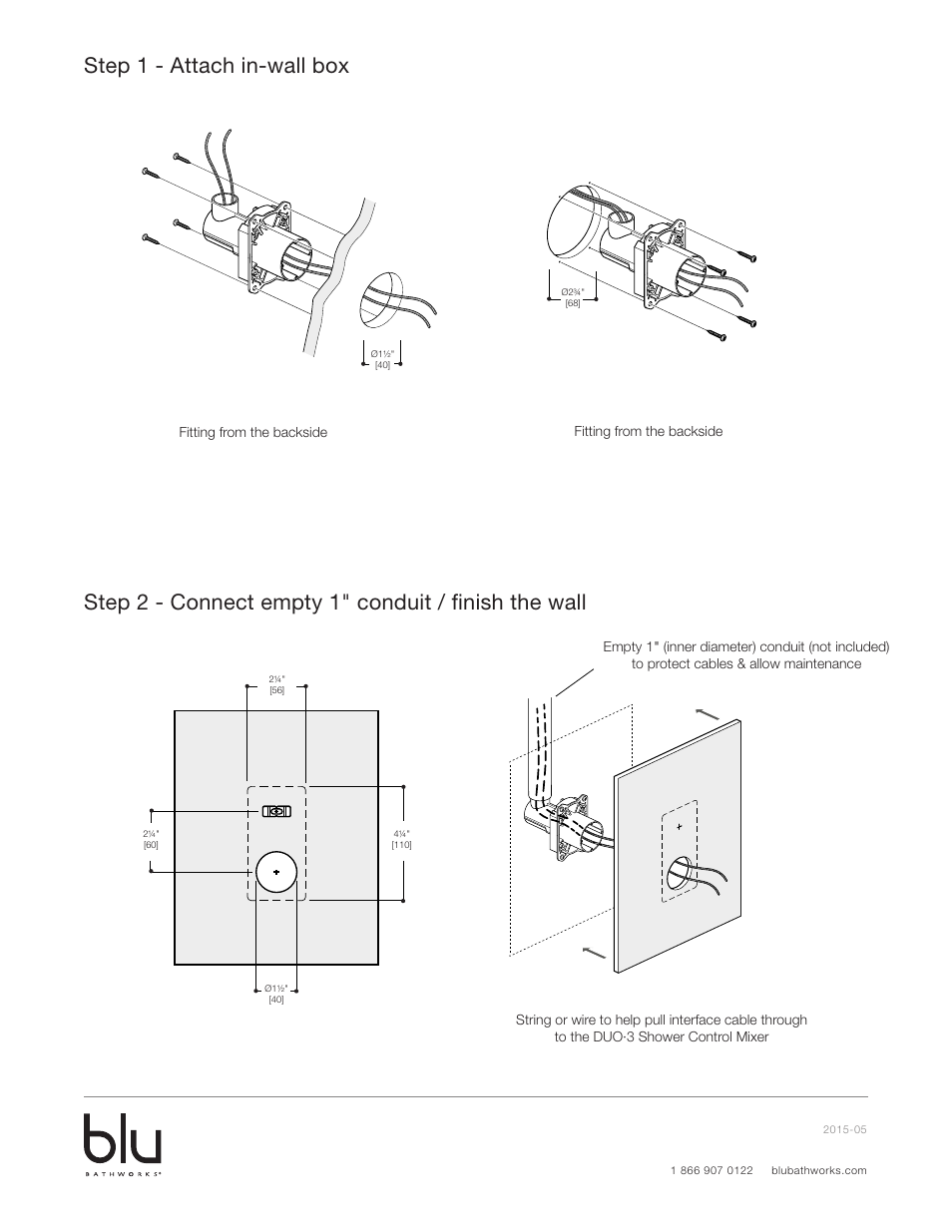 Step 1 - attach in-wall box | Blu Bathworks TEE300 User Manual | Page 3 / 15