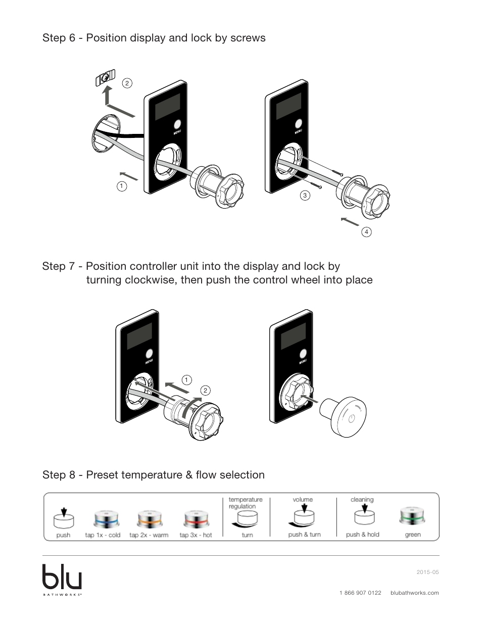 Step 8 - preset temperature & flow selection | Blu Bathworks TEE300 User Manual | Page 5 / 15