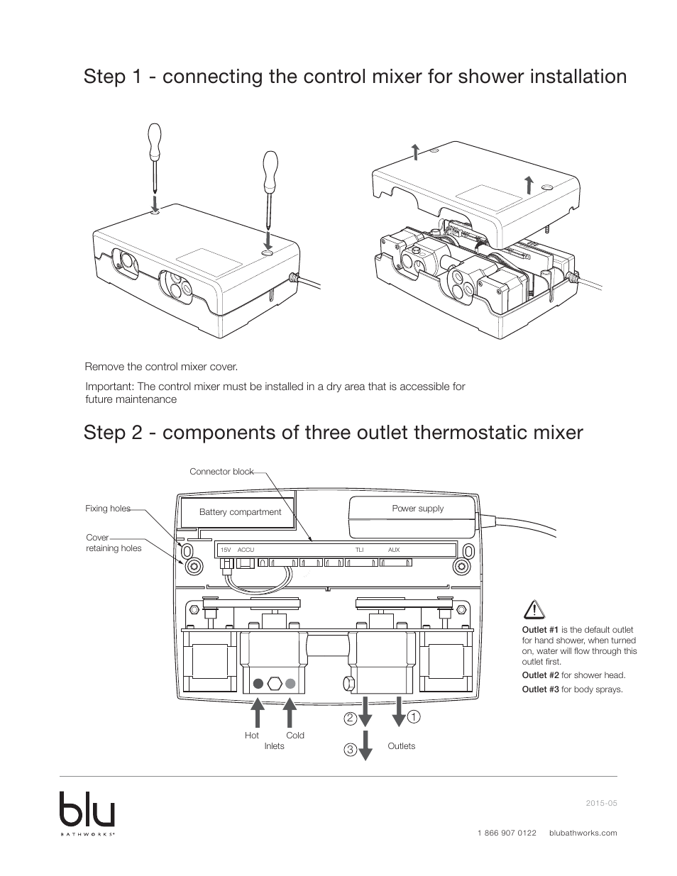 Remove the control mixer cover | Blu Bathworks TEE300 User Manual | Page 9 / 15