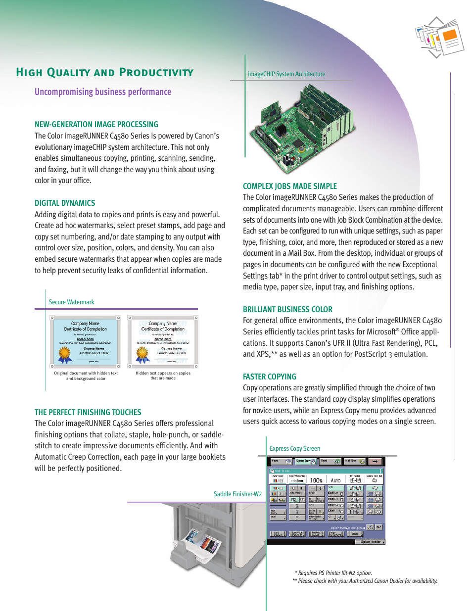 High quality and productivity, Uncompromising business performance | Canon C4580 Series User Manual | Page 5 / 12