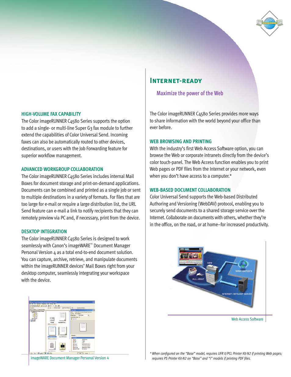 Internet-ready, Maximize the power of the web | Canon C4580 Series User Manual | Page 7 / 12