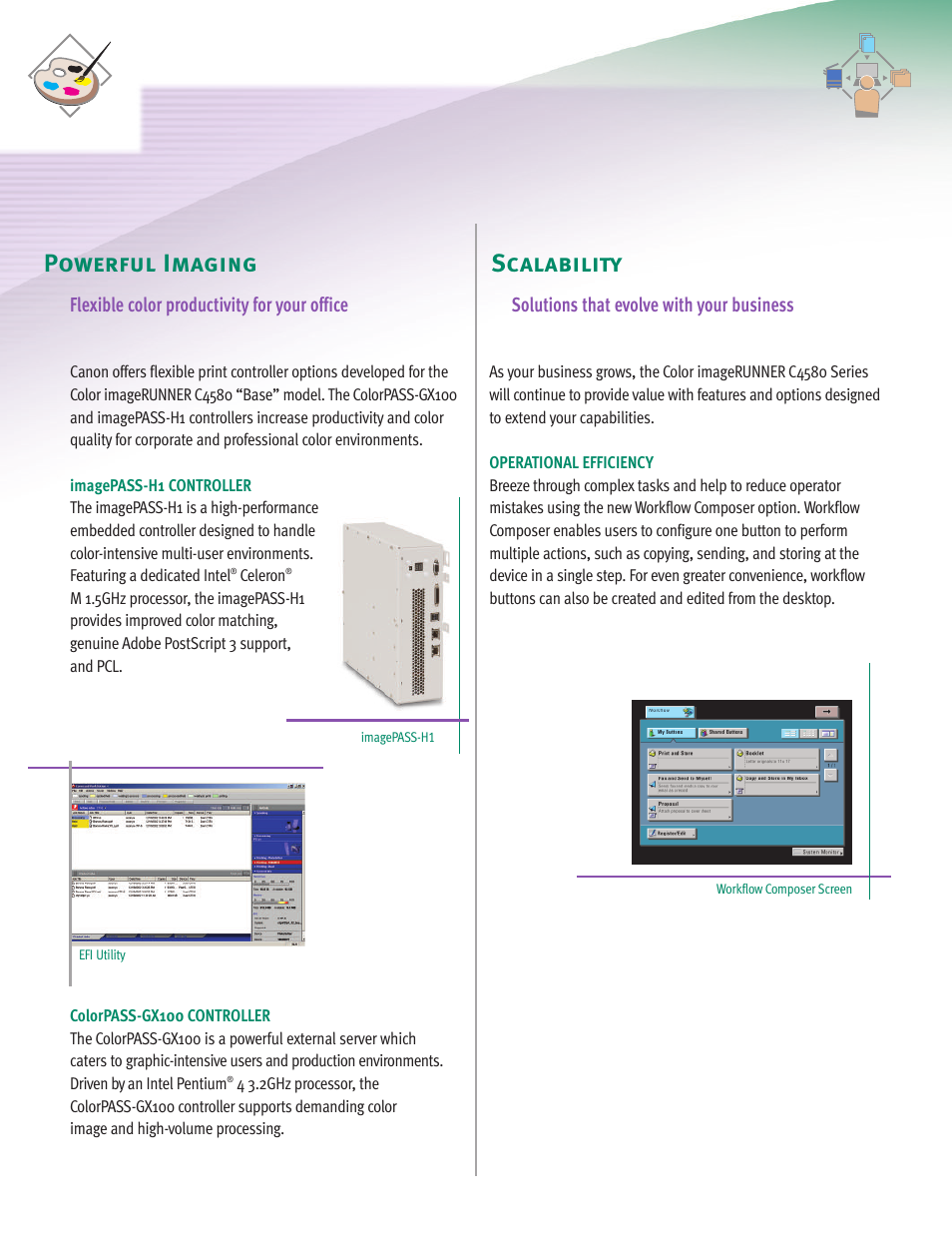 Powerful imaging, Scalability, Flexible color productivity for your office | Solutions that evolve with your business | Canon C4580 Series User Manual | Page 8 / 12