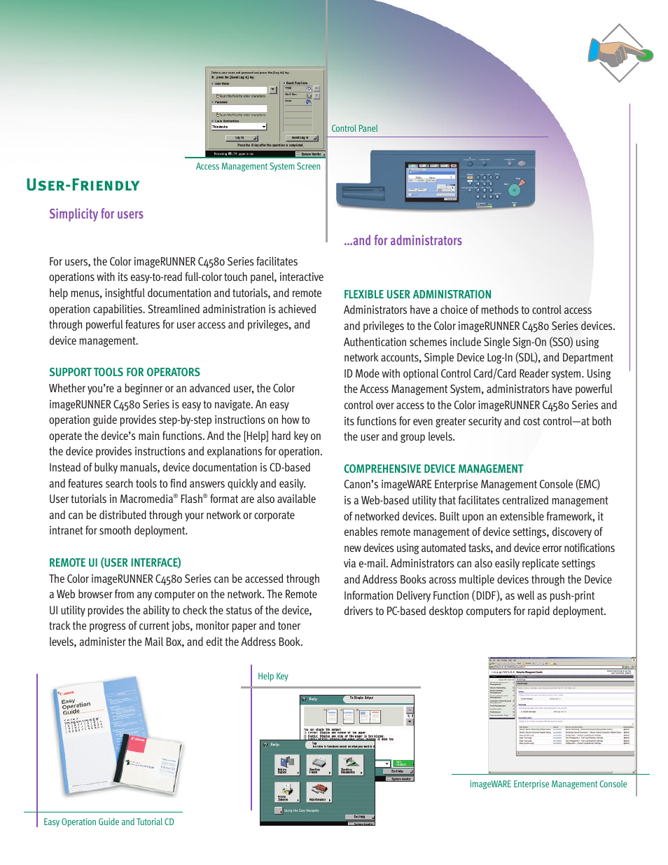 User-friendly, Simplicity for users, And for administrators | Canon C4580 Series User Manual | Page 9 / 12