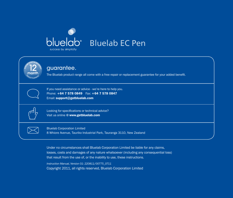 Bluelab ec pen, Guarantee | Bluelab EC Pen User Manual | Page 7 / 7