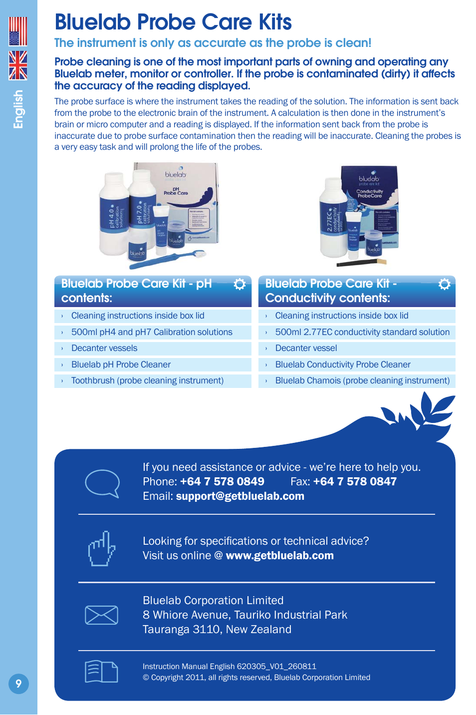 Contact details, Bluelab probe care kits | Bluelab ppm Pen User Manual | Page 9 / 9