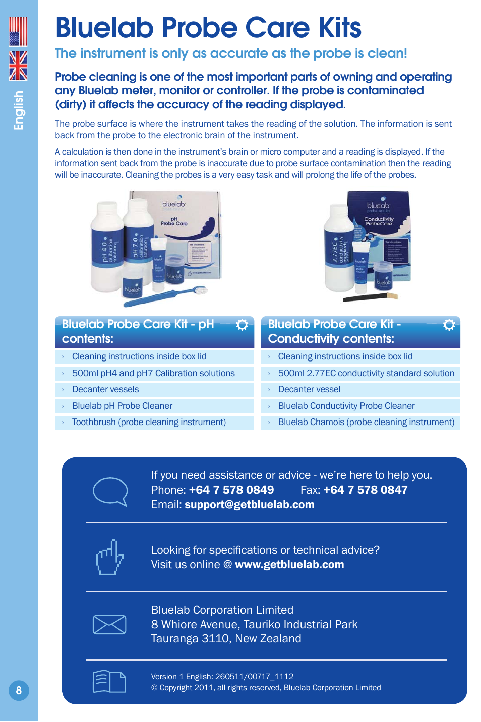 Bluelab probe care kits, Contact details | Bluelab Truncheon Meter User Manual | Page 8 / 8