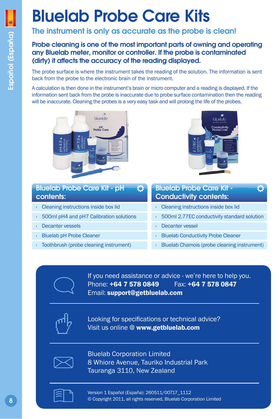 Bluelab probe care kits, Información de contacto | Bluelab Truncheon Meter User Manual | Page 8 / 8