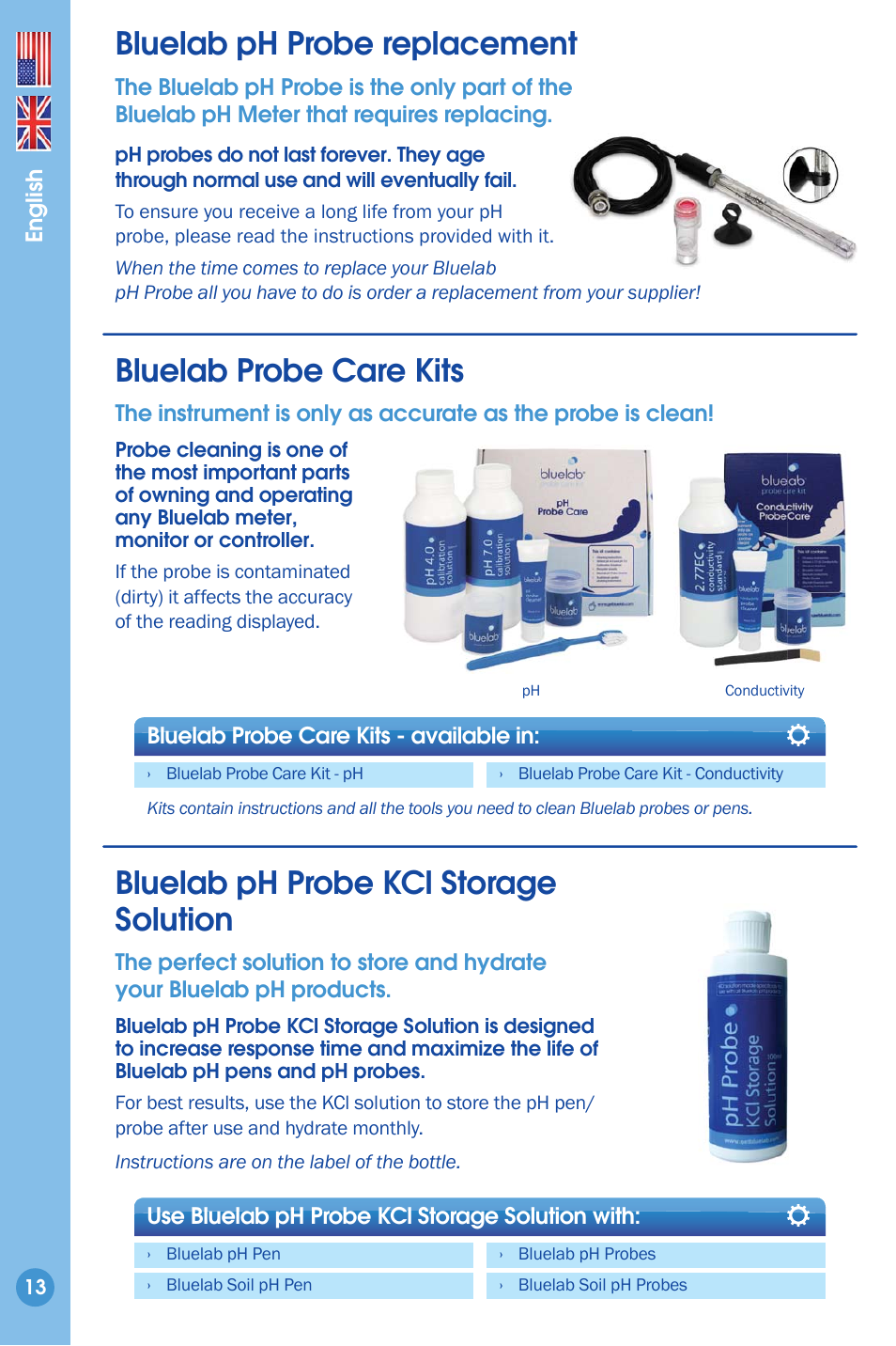 Bluelab ph probe replacement, Bluelab probe care, Bluelab probe care kits | Bluelab ph probe kcl storage solution | Bluelab Combo Meter User Manual | Page 13 / 14