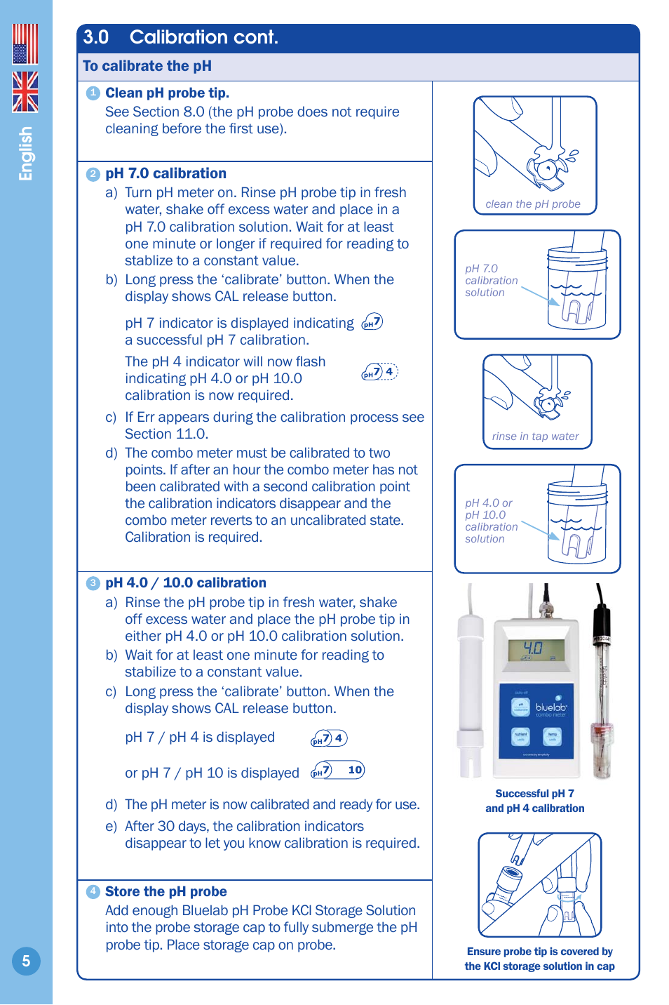 0 calibration cont, English | Bluelab Combo Meter User Manual | Page 5 / 14