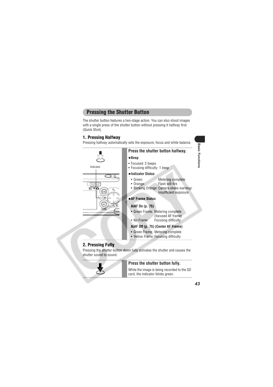 Pressing the shutter button | Canon CDI-E154-010 User Manual | Page 45 / 163