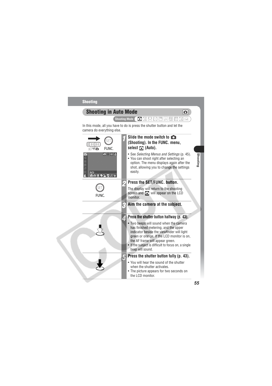 Shooting in auto mode | Canon CDI-E154-010 User Manual | Page 57 / 163