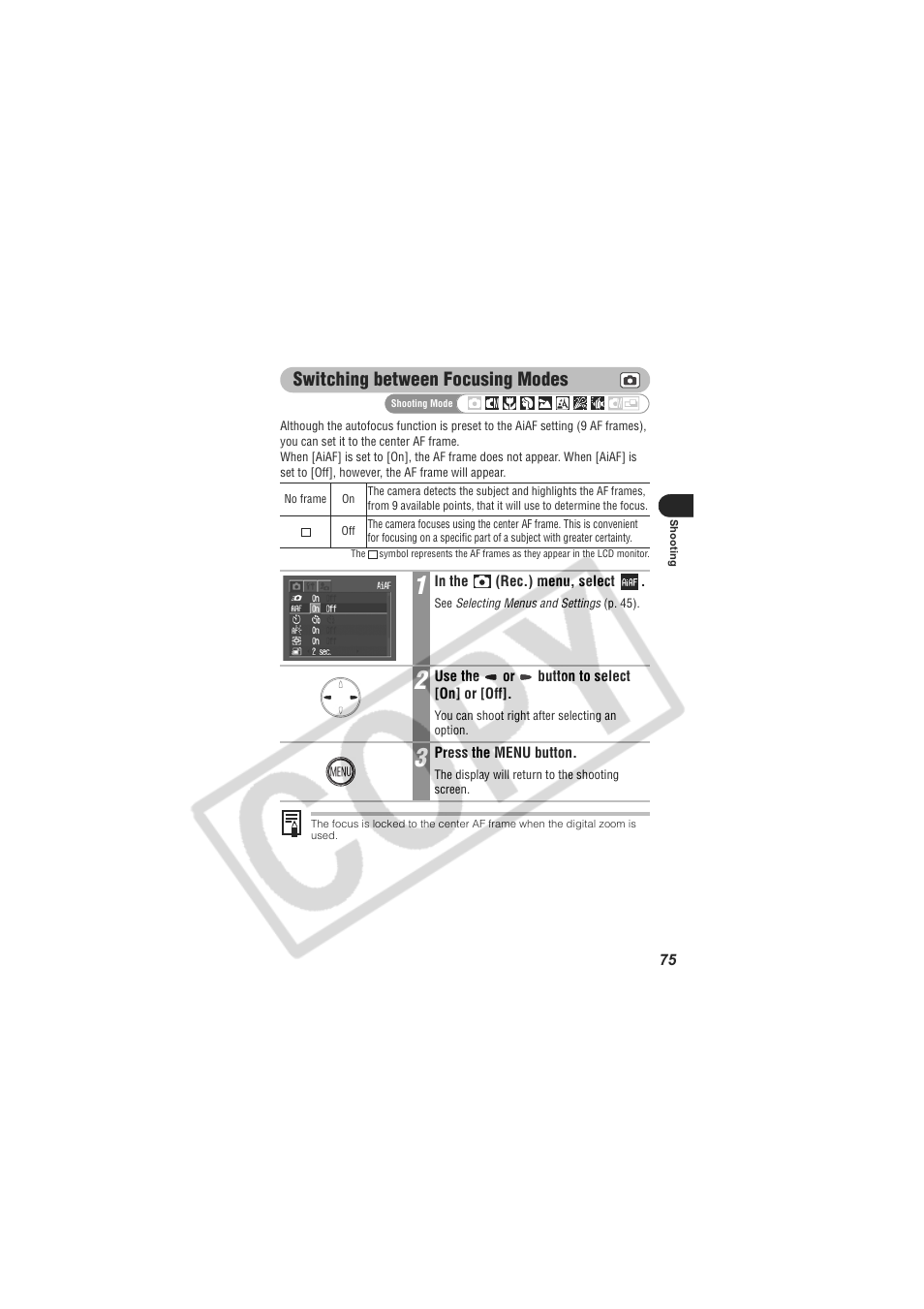 Switching between focusing modes | Canon CDI-E154-010 User Manual | Page 77 / 163