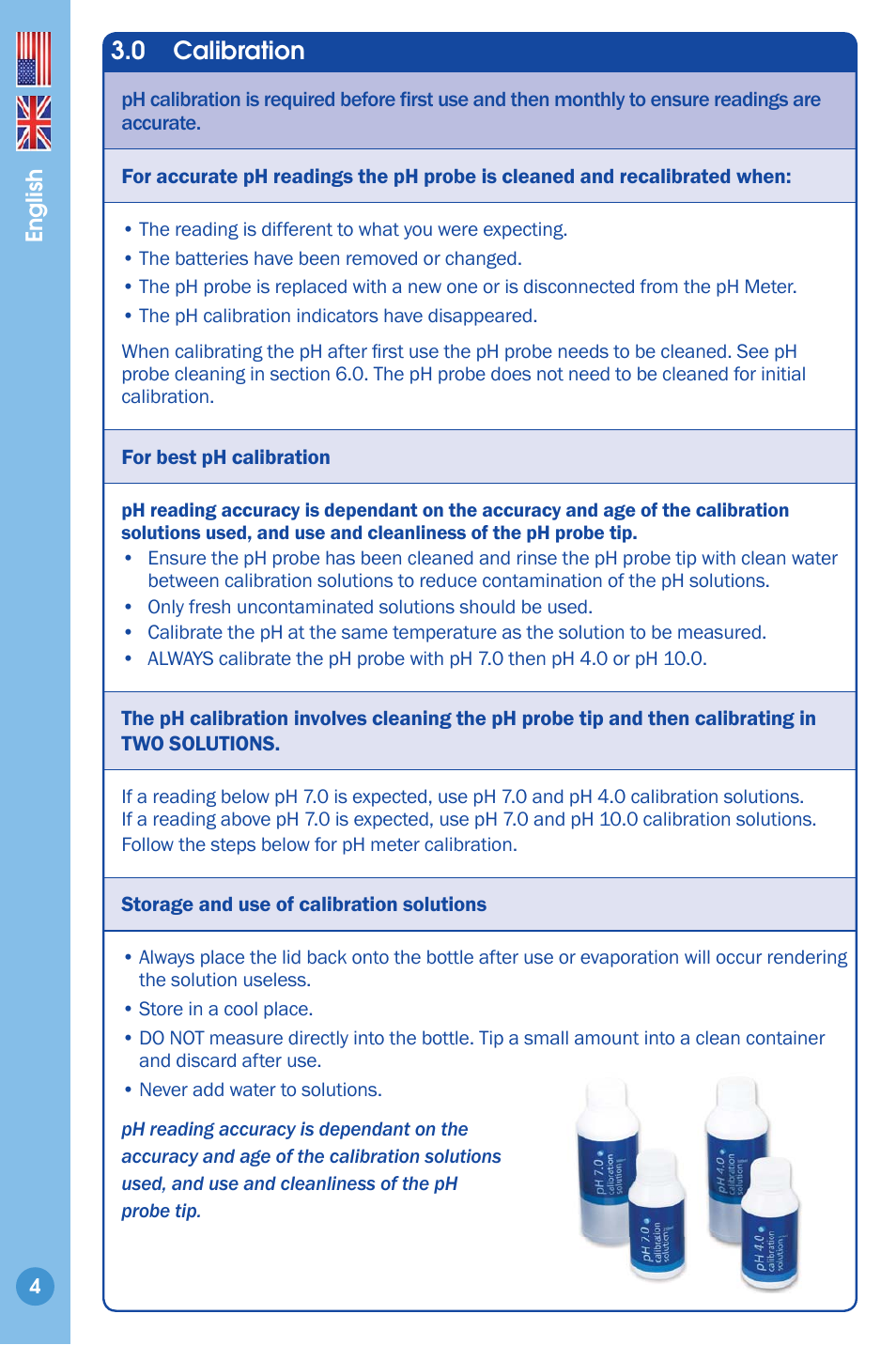 Calibration 4, 0 calibration | Bluelab pH Meter User Manual | Page 4 / 12