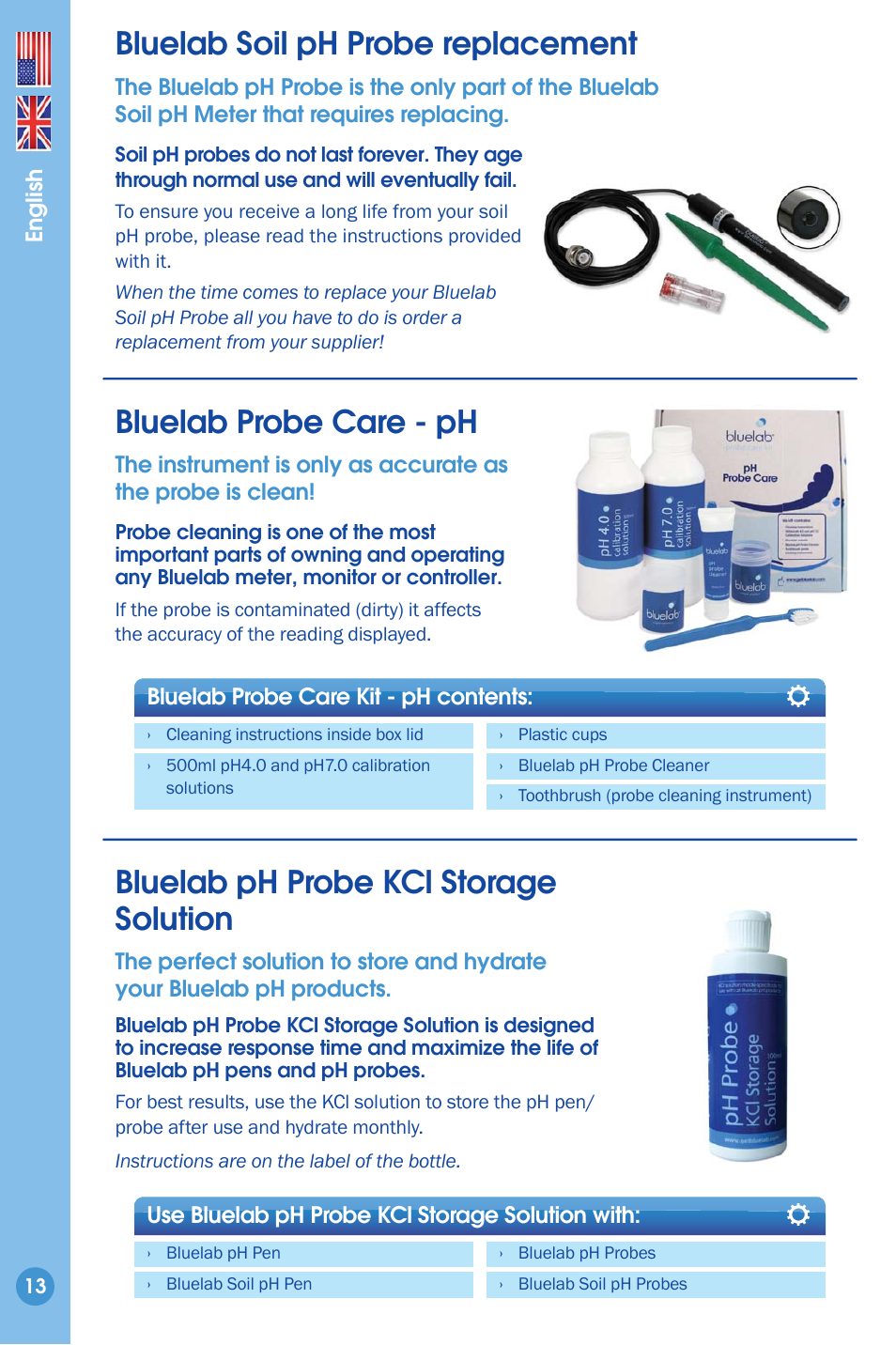 Bluelab probe care - ph, Bluelab ph probe kcl storage solution, Bluelab soil ph probe replacement | Bluelab Soil pH Meter User Manual | Page 13 / 14