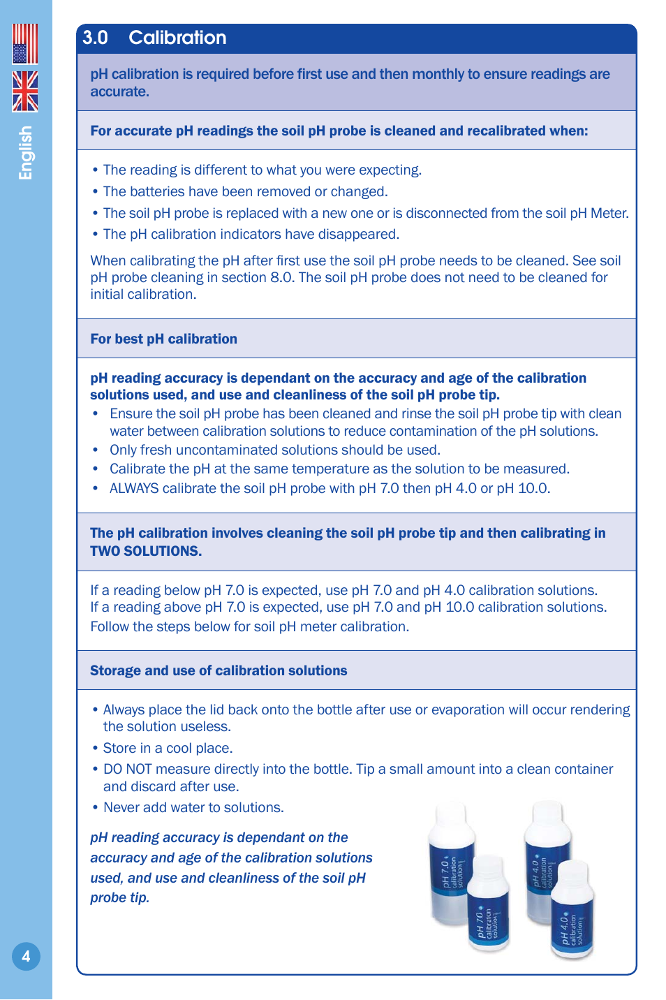 Calibration 4, 0 calibration | Bluelab Soil pH Meter User Manual | Page 4 / 14