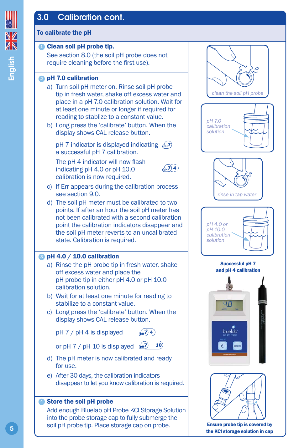 0 calibration cont, English | Bluelab Soil pH Meter User Manual | Page 5 / 14