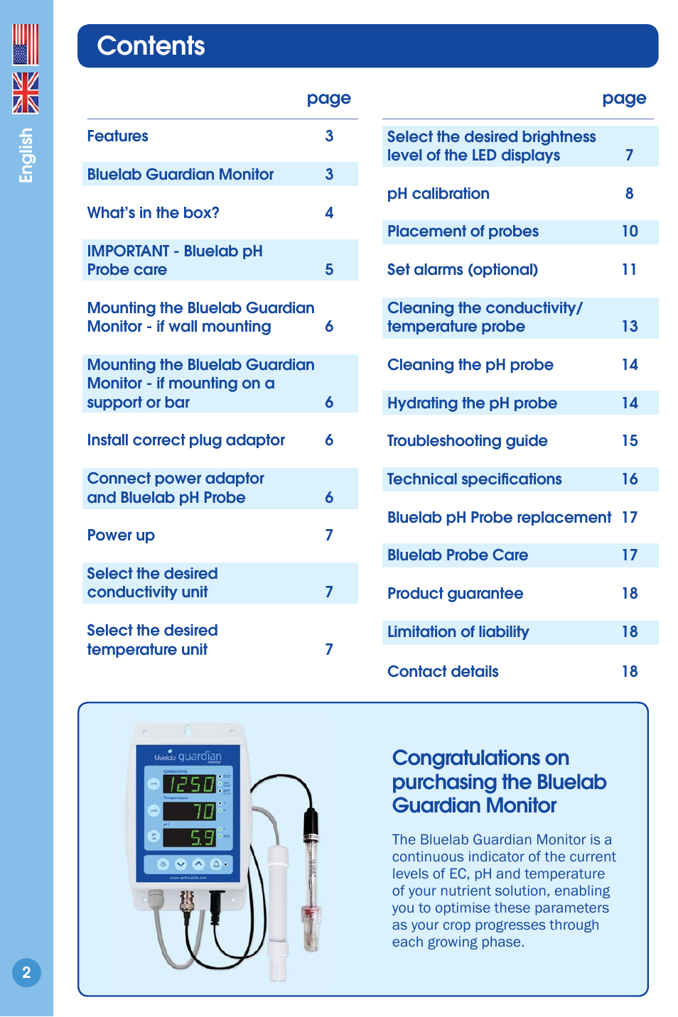 Bluelab Guardian Monitor User Manual | Page 2 / 18