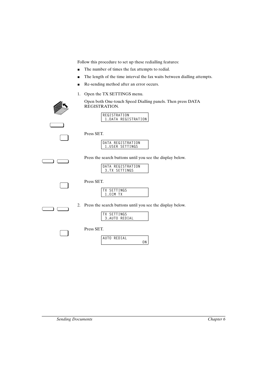 Setting up redialling | Canon FAX-L800 User Manual | Page 120 / 370