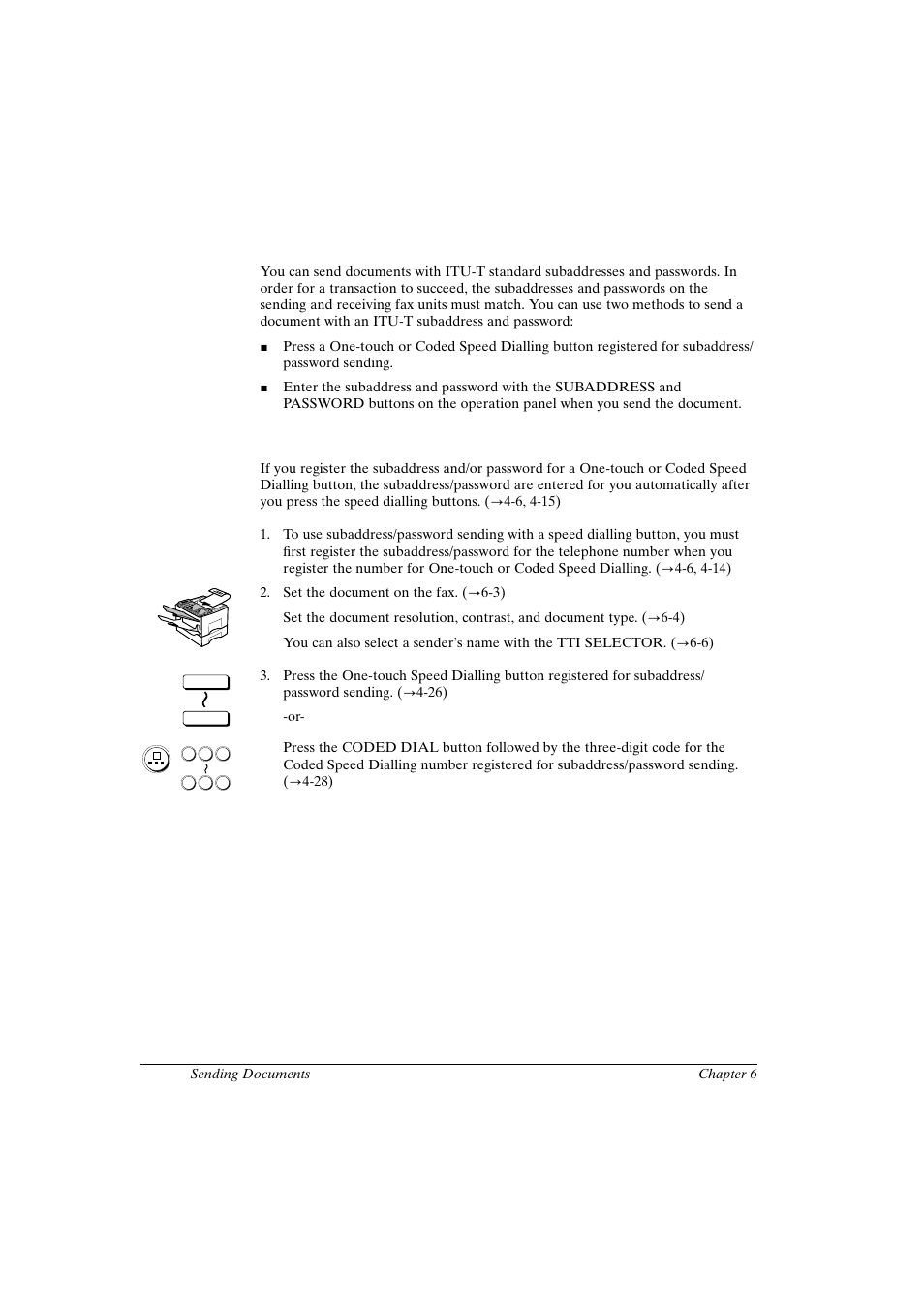 Sending a document with a subaddress/ password, Subaddress/password sending with speed dialling | Canon FAX-L800 User Manual | Page 126 / 370