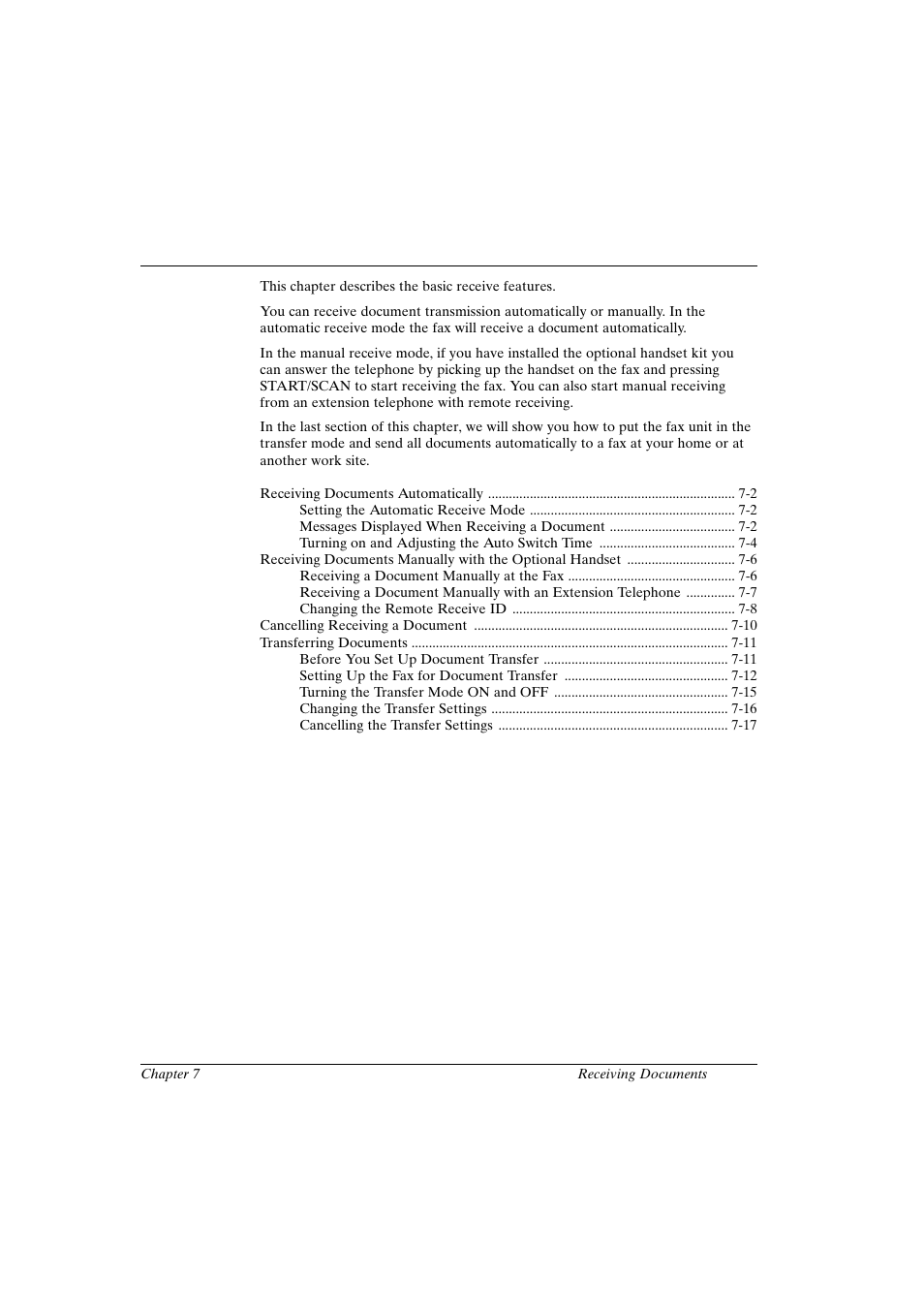 Chapter 7, Chapter 7 receiving documents | Canon FAX-L800 User Manual | Page 131 / 370