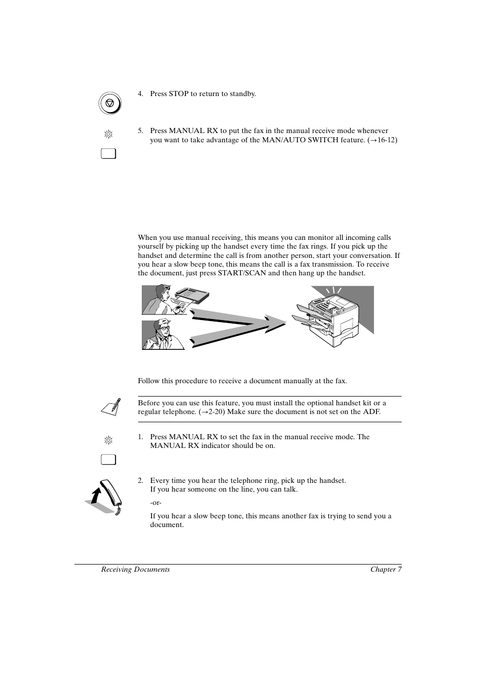 Receiving a document manually at the fax | Canon FAX-L800 User Manual | Page 136 / 370