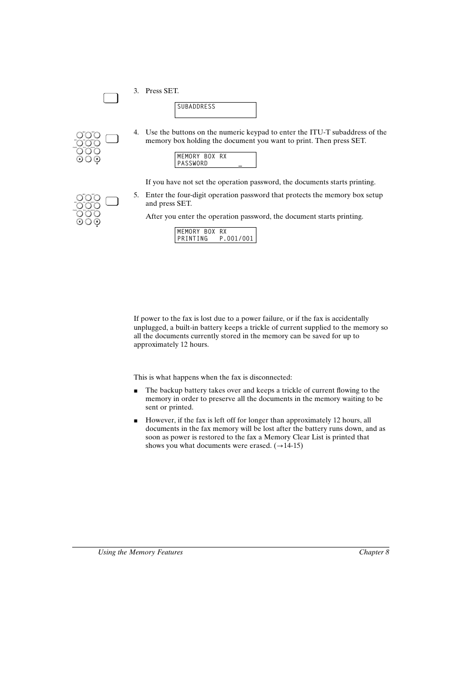 How your registered data is protected, Canon fax-l800 user’s guide english, Press set | Canon FAX-L800 User Manual | Page 172 / 370