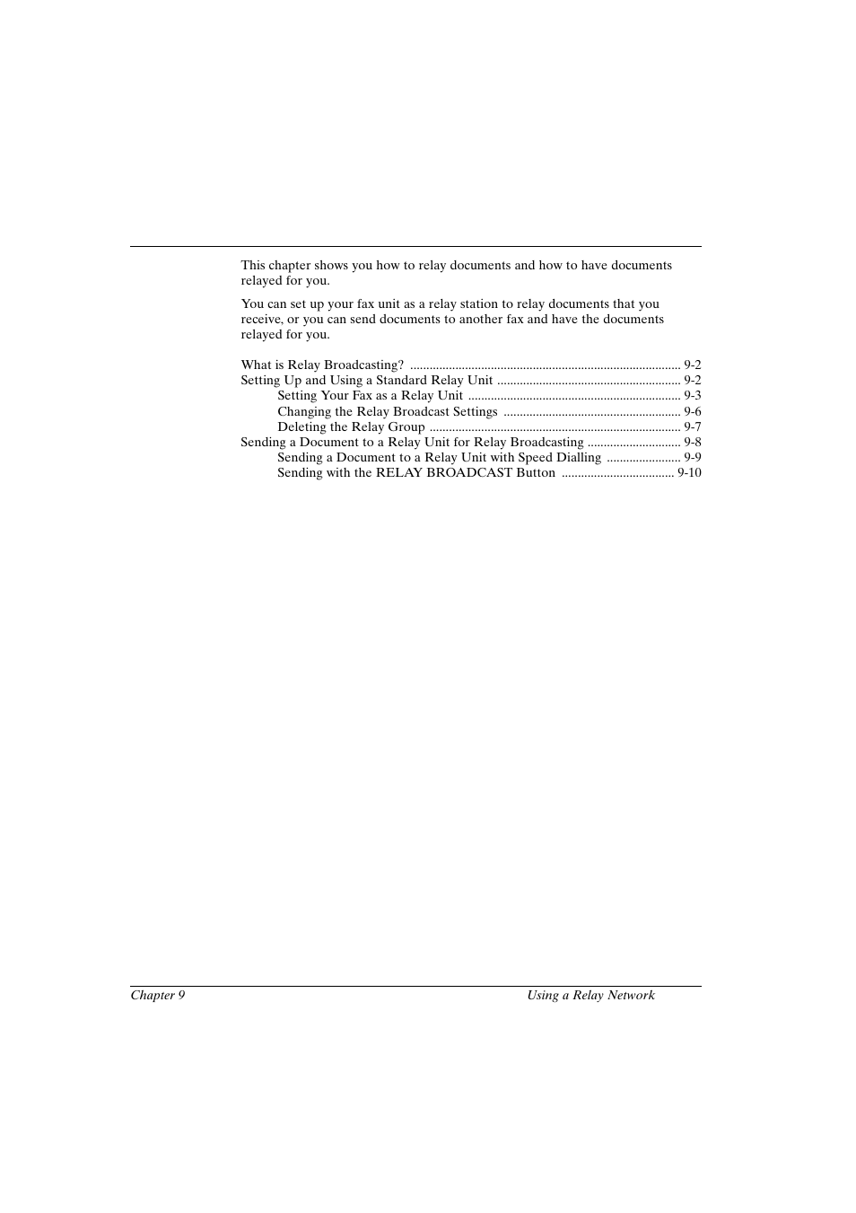 Chapter 9, Chapter 9 using a relay network | Canon FAX-L800 User Manual | Page 175 / 370
