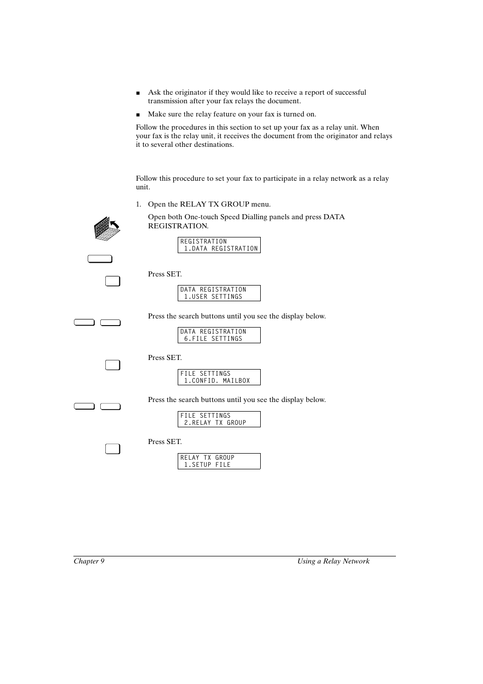 Setting your fax as a relay unit | Canon FAX-L800 User Manual | Page 177 / 370
