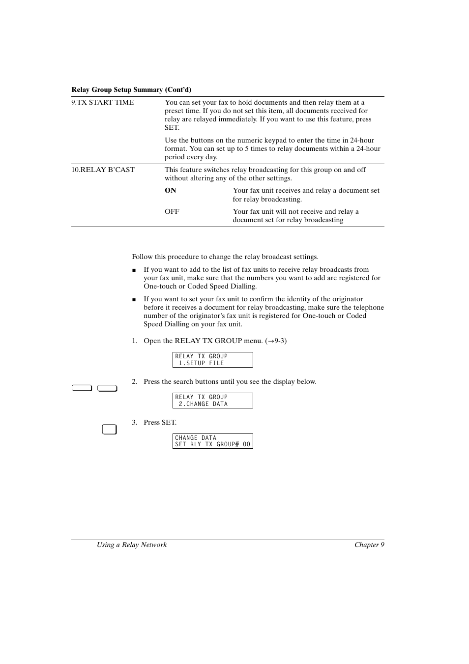 Changing the relay broadcast settings | Canon FAX-L800 User Manual | Page 180 / 370